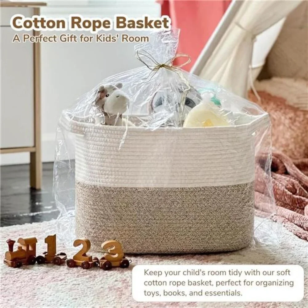 Cotton Rope Storage Basket Small Woven Bin with Handles for Toys Books Closet
